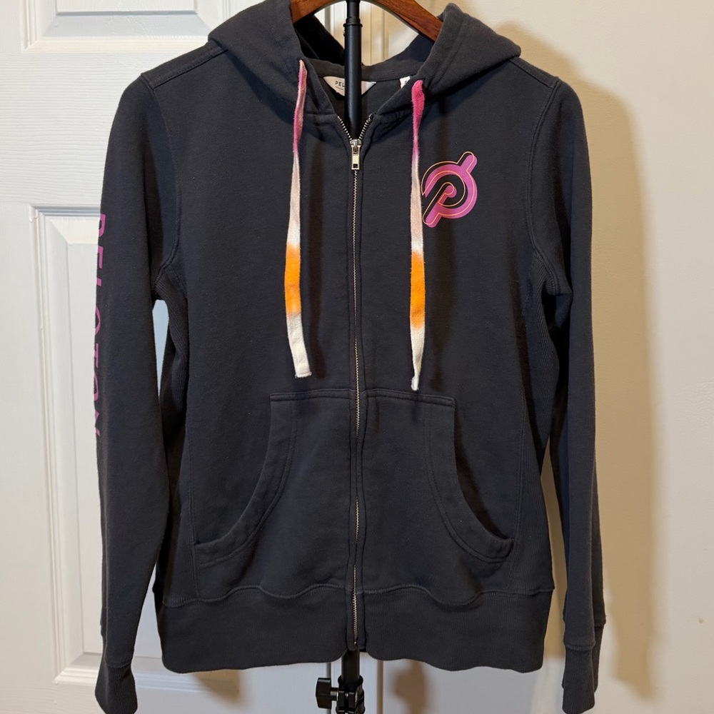 Peloton Charcoal Full Zip Up Jacket with Pink Logo, medium